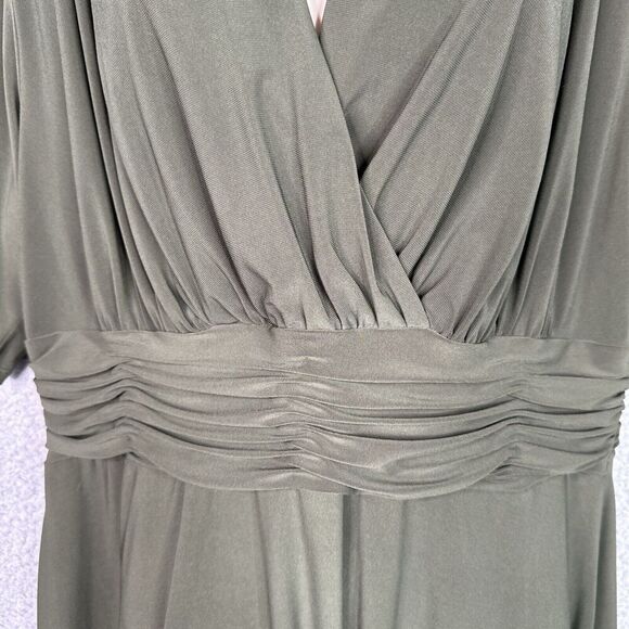 Jones Studio Midi Dress Sz 16W Olive Green Ruched Empire Waist Jersey Knit Comfy - Picture 4 of 15